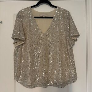 LOFT Shimmering Silver Sequin Blouse